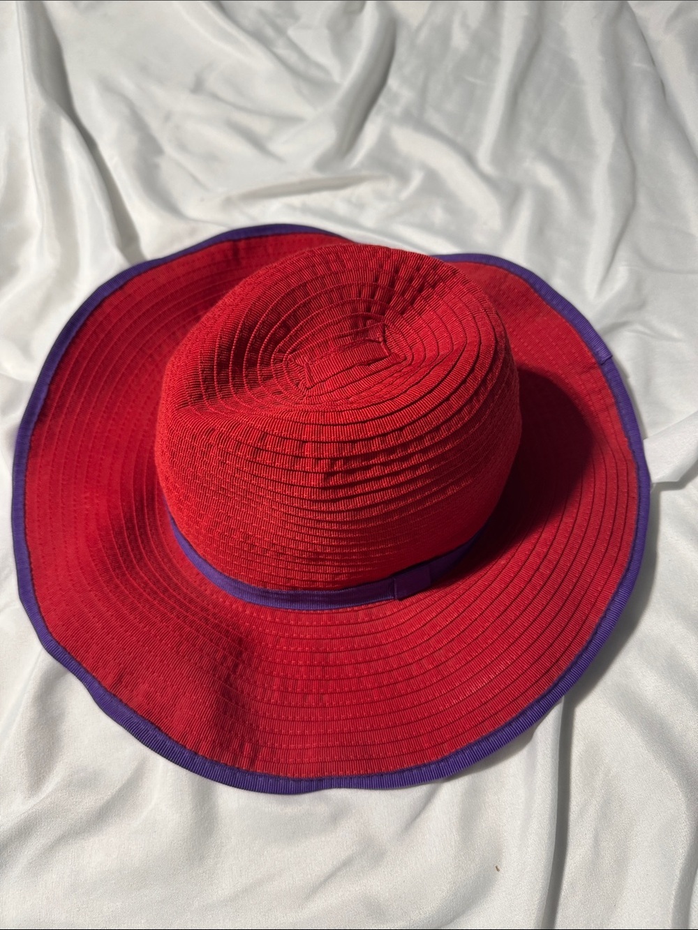 Red & Purple Wide Brim Sun Hat | Red Hat Society Inspired Statement Hat Garden